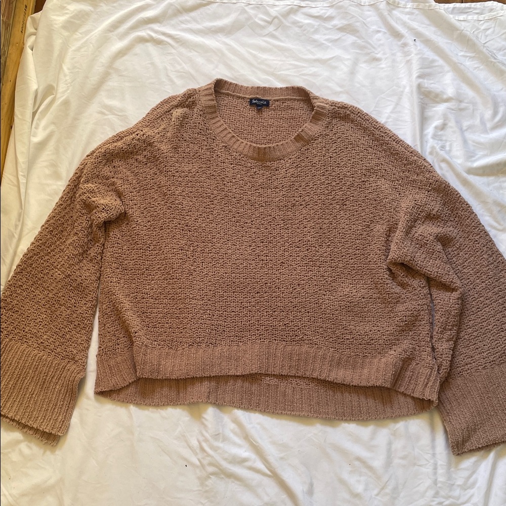 Splendid Textured Brown Crew Neck Sweater